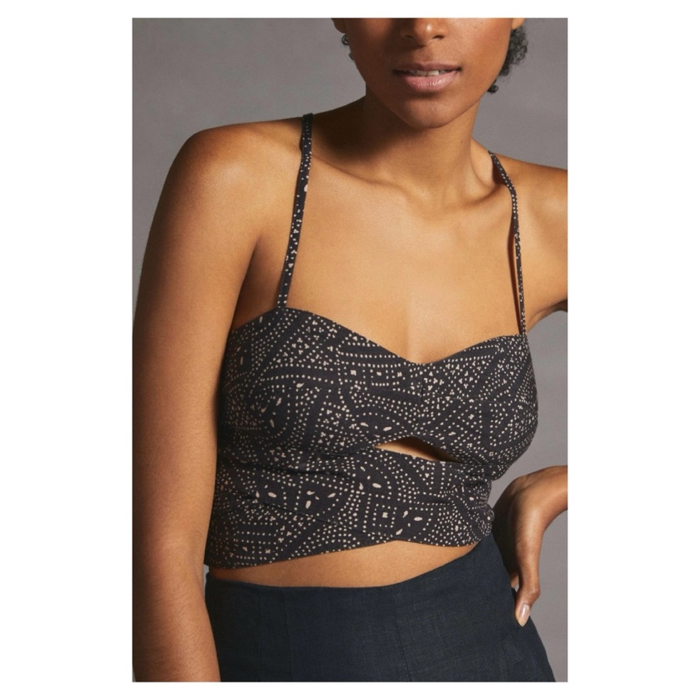 NWOT Anthropologie Sleeveless Cut Out Tank in Black Motif  Size XS